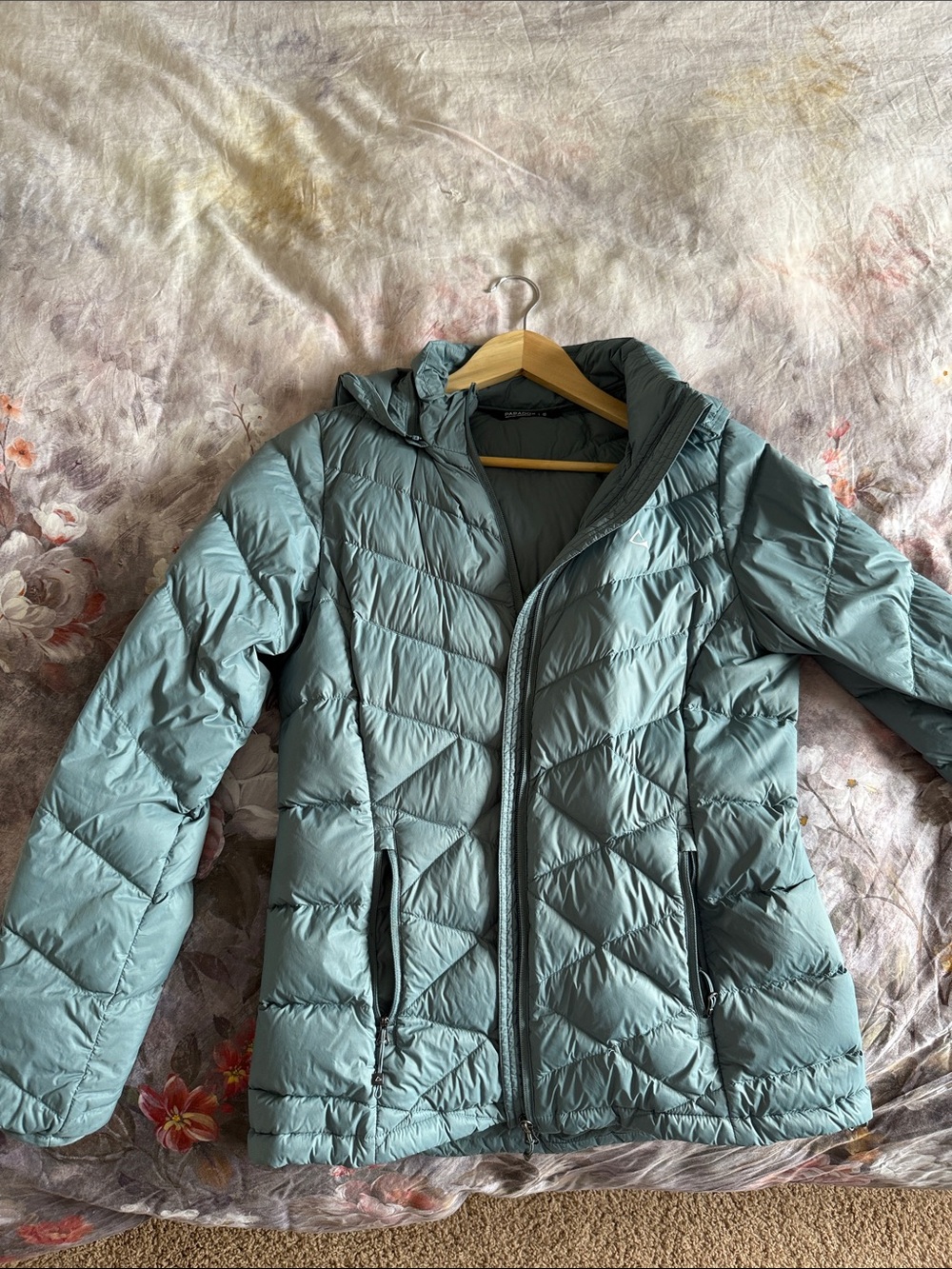 Light Blue Packable Hooded Down Jacket - Women